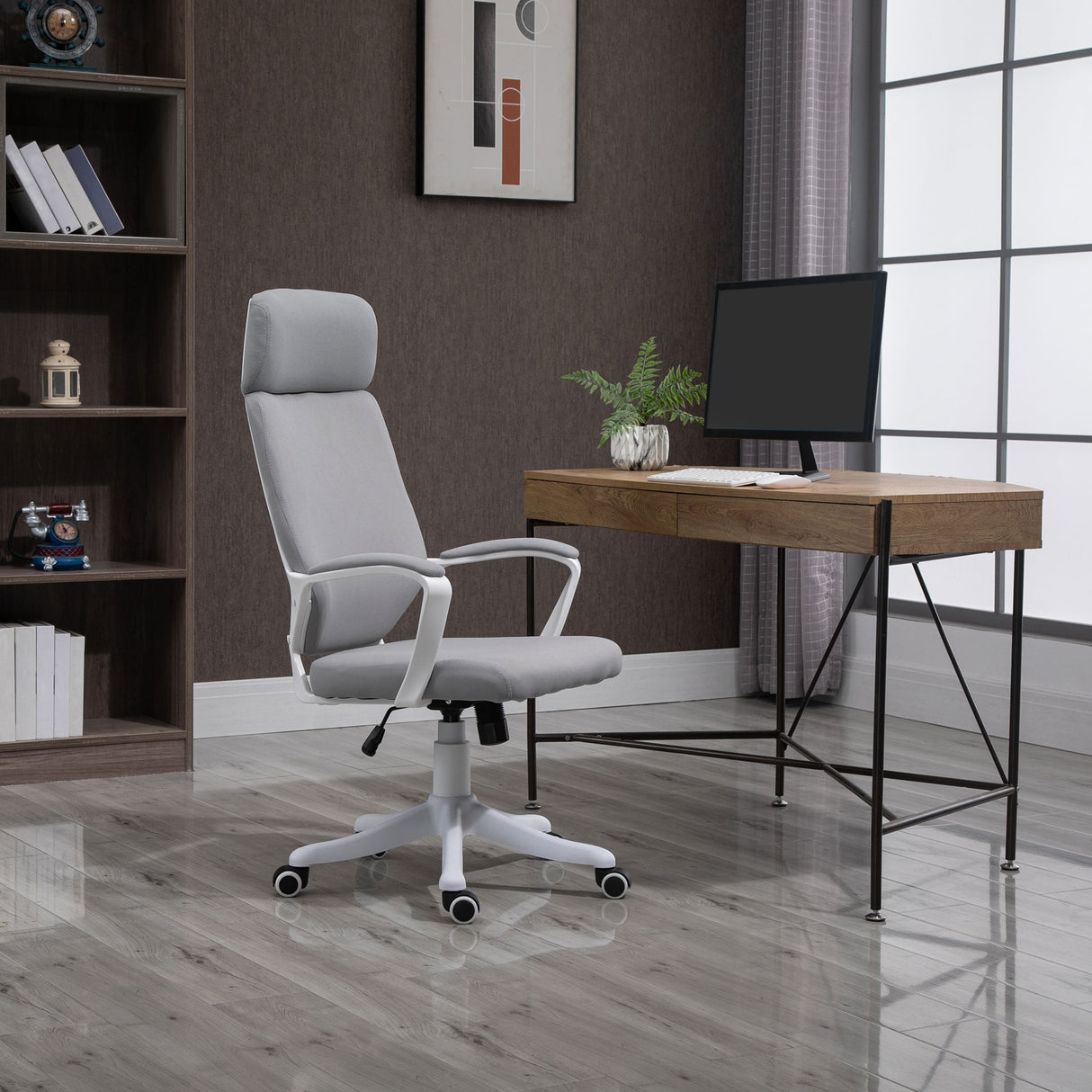 easycomfort easycomfort sedia da ufficio girevole con poggiatesta poltrona con altezza regolabile e funzione dondolo 63x65x112 120cm grigio chiaro