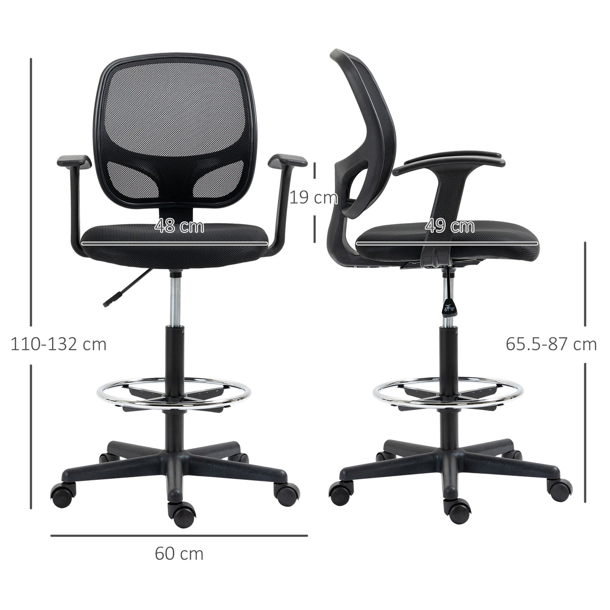 easycomfort easycomfort sedia da ufficio ad altezza regolabile con braccioli rotelle e seduta imbottita 60x56x110 132 cm nera