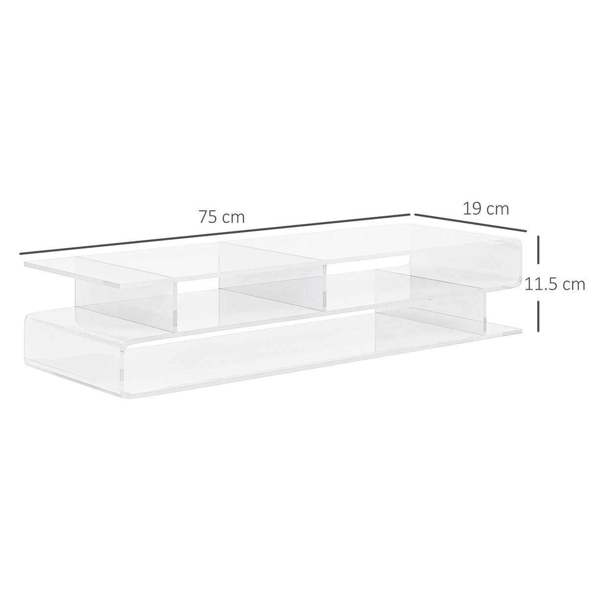 easycomfort easycomfort supporto per monitor pc in acrilico con scomparti centrali 57x19x11 5cm trasparente