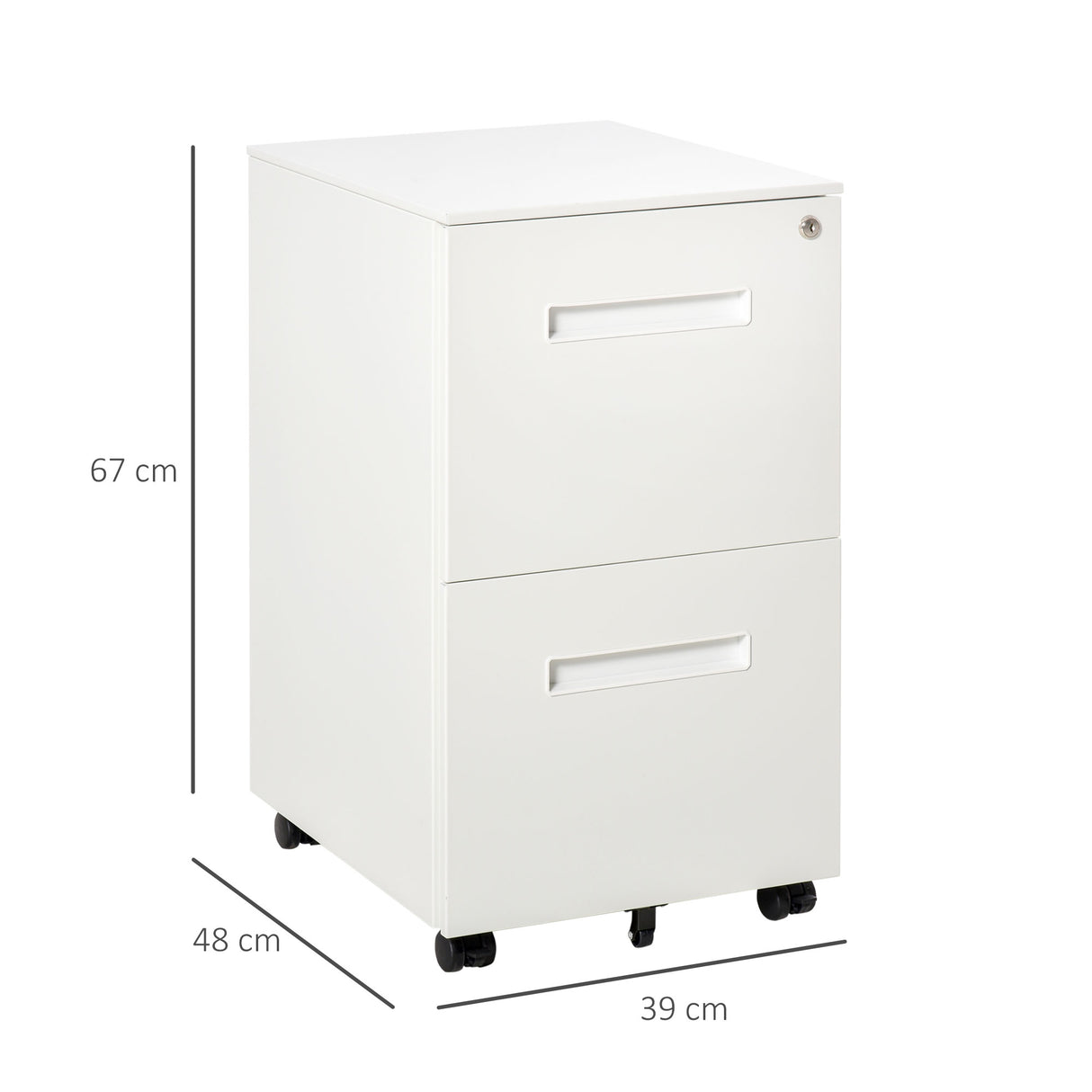 easycomfort easycomfort cassettiera ufficio con ruote schedario portadocumenti a 2 cassetti con serratura e 2 chiavi in acciaio 39x48x67cm bianco