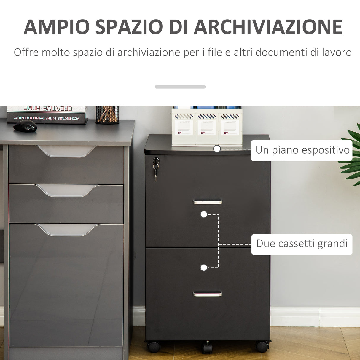 easycomfort easycomfort armadietto da ufficio con 2 cassetti e 5 ruote schedario in mdf e truciolato 43x45x72 cm nero