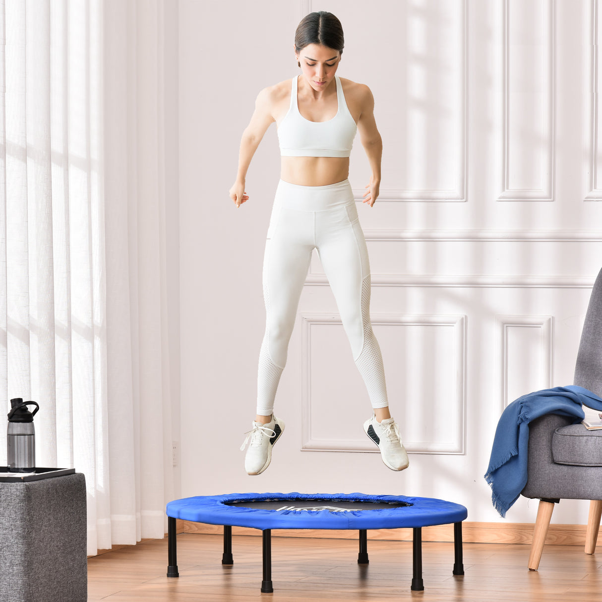easycomfort easycomfort trampolino elastico per jumping fitness e allenamento a casa molle e struttura in acciaio 91x22 5cm nero e blu