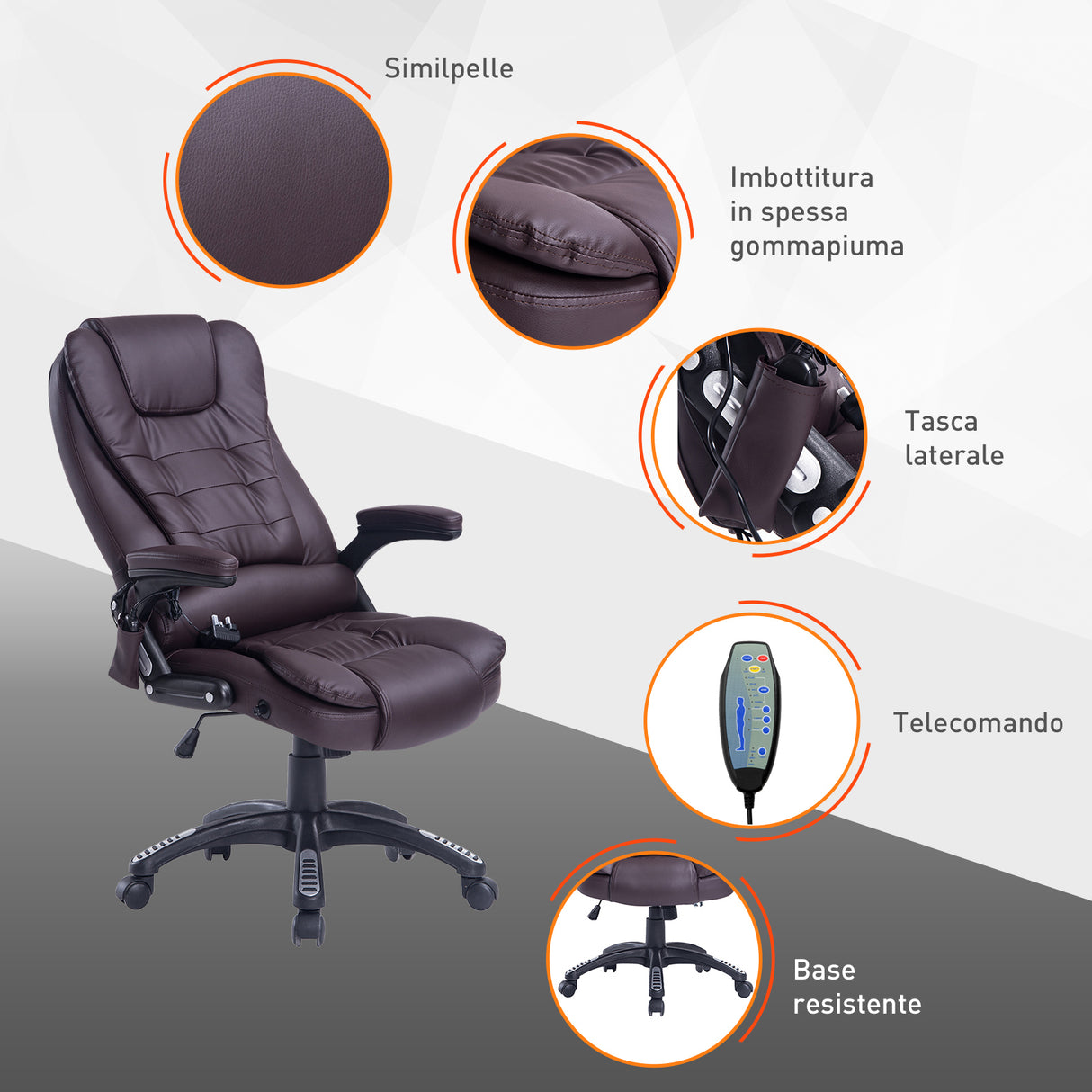 easycomfort easycomfort poltrona massaggiante da ufficio ad altezza regolabile con 6 punti massaggianti in pu 62x68x111 121 cm marrone ean 8054144134024
