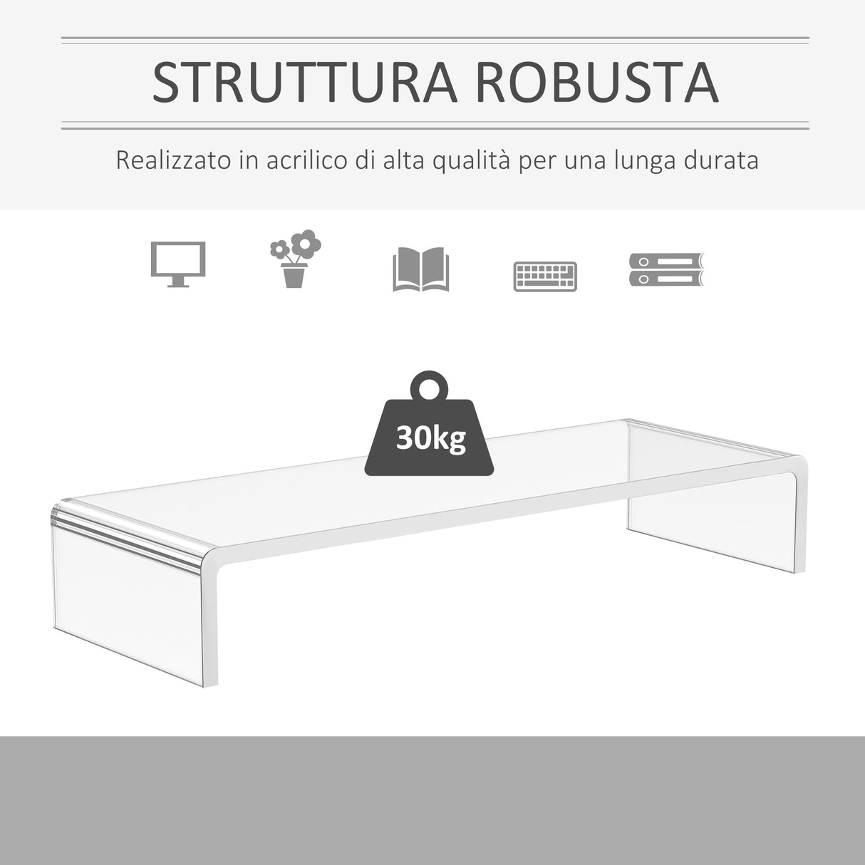 easycomfort supporto per monitor computer tv supporto per schermi in vetro acrilico trasparente 53x19x9cm
