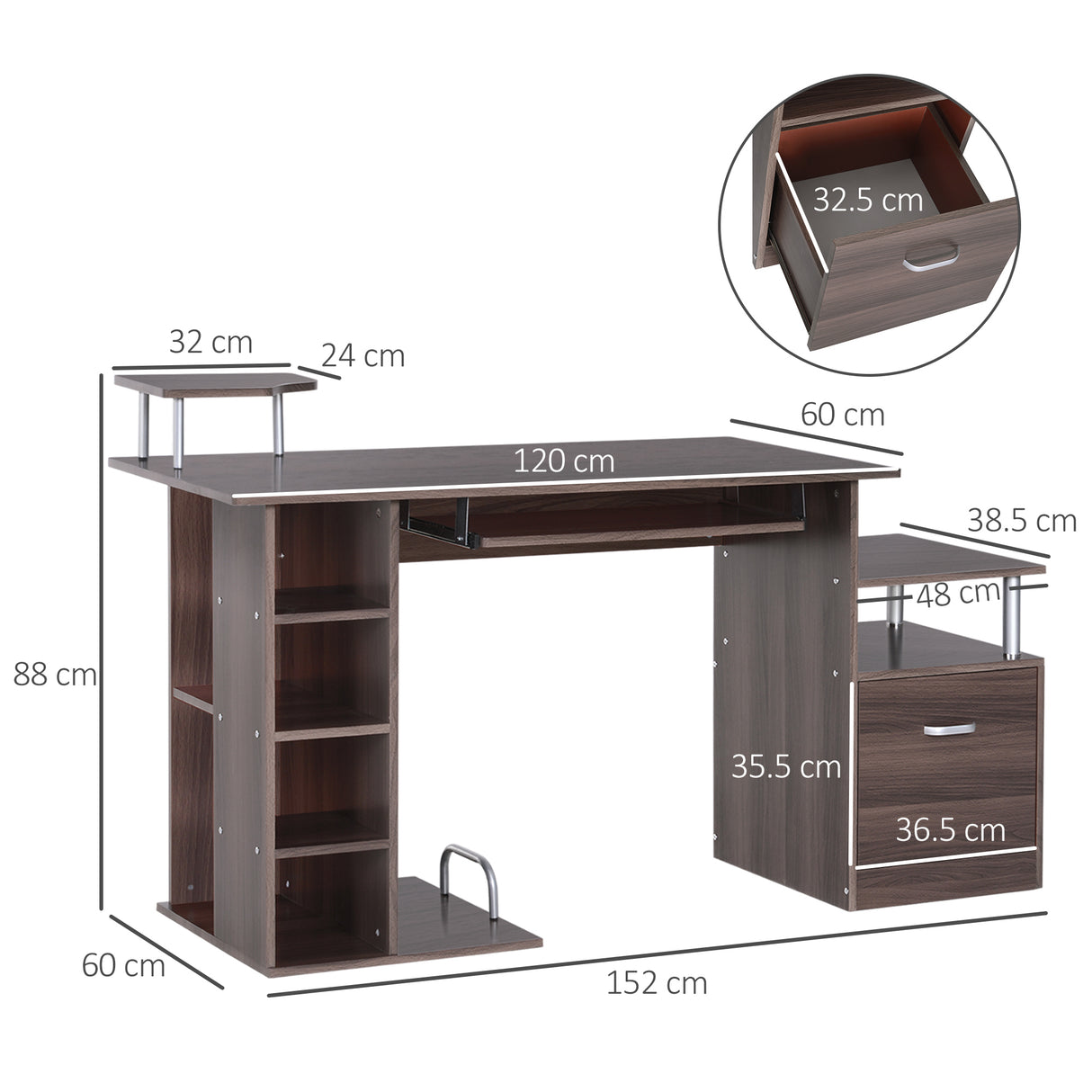 easycomfort easycomfort scrivania per computer da camera e ufficio con cassetto e scaffale in legno 152x60x88cm marrone ean 8054111843164