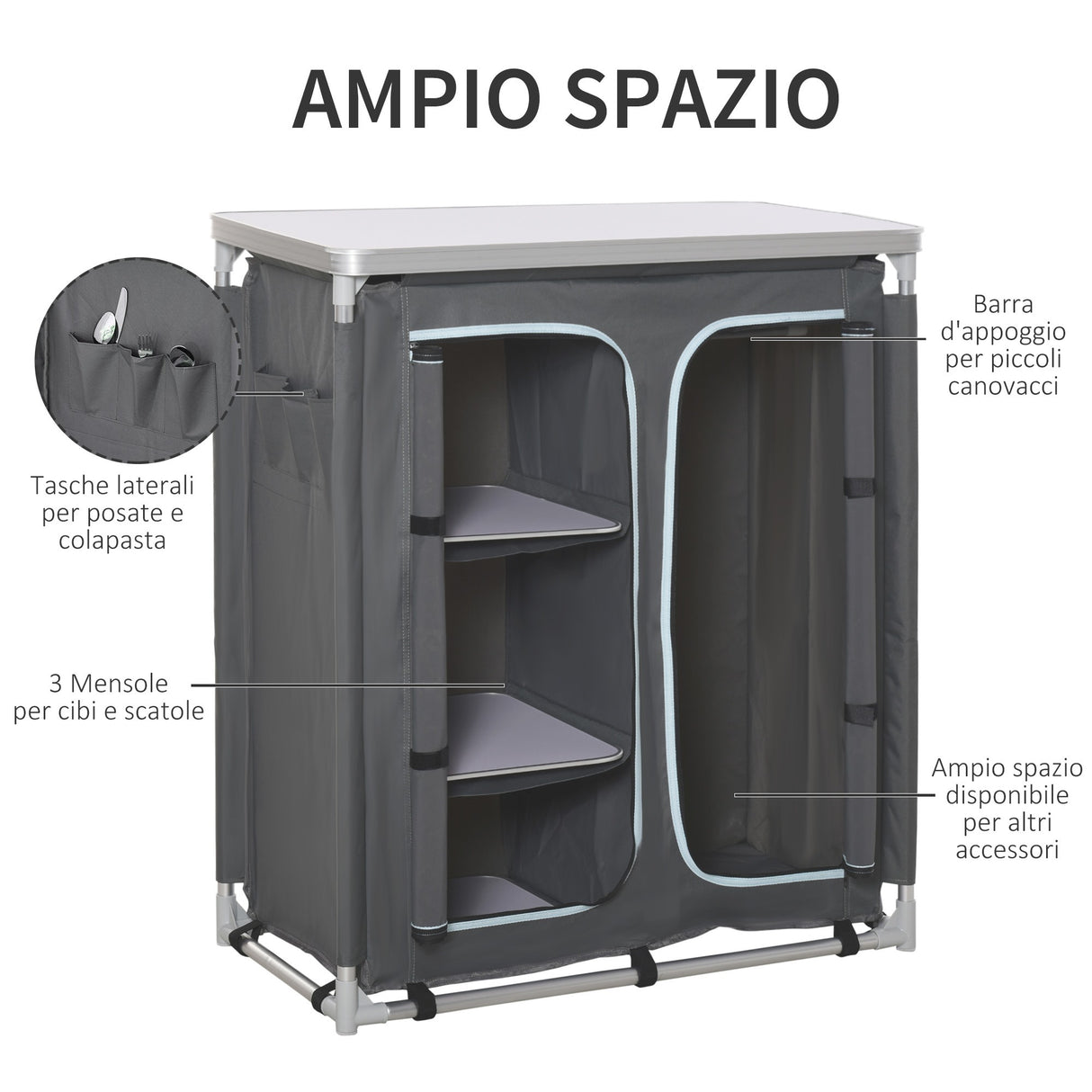 easycomfort easycomfort cucina da campeggio in alluminio con doppio armadietto 3 mensole e sacca di trasporto