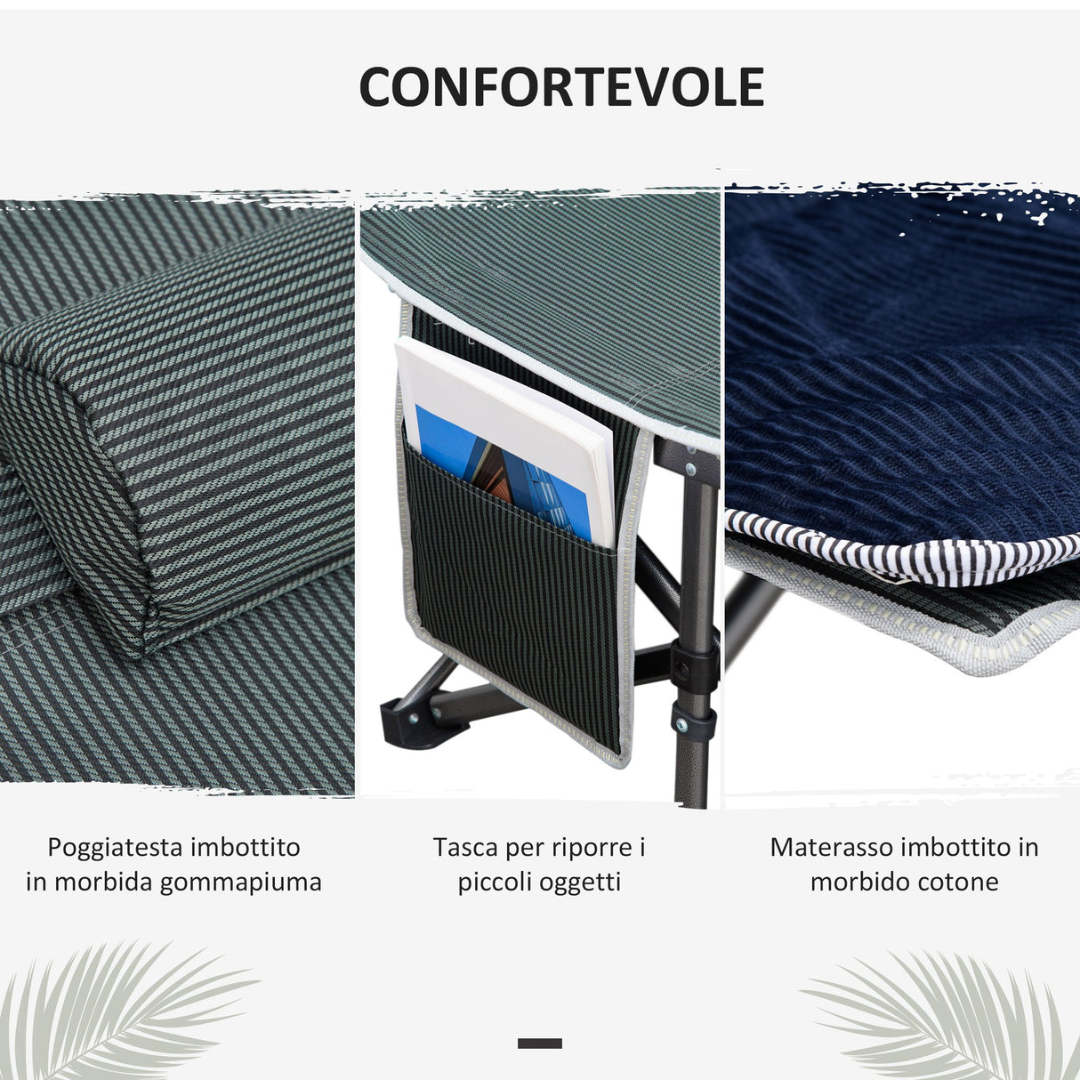 easycomfort lettino pieghevole da campeggio per adulti con cuscino e borsa trasporto 188x64.5x53cm blu