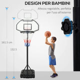 easycomfort canestro basket per bambini ad altezza regolabile 132.5   161.5 cm con base riempibile e ruote multicolore