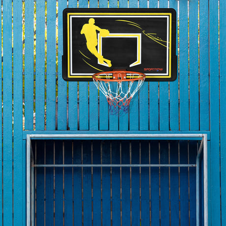 easycomfort canestro basket per bambini e adulti da indoor e outdoor in acciaio e pe 110x90x70 cm nero e giallo