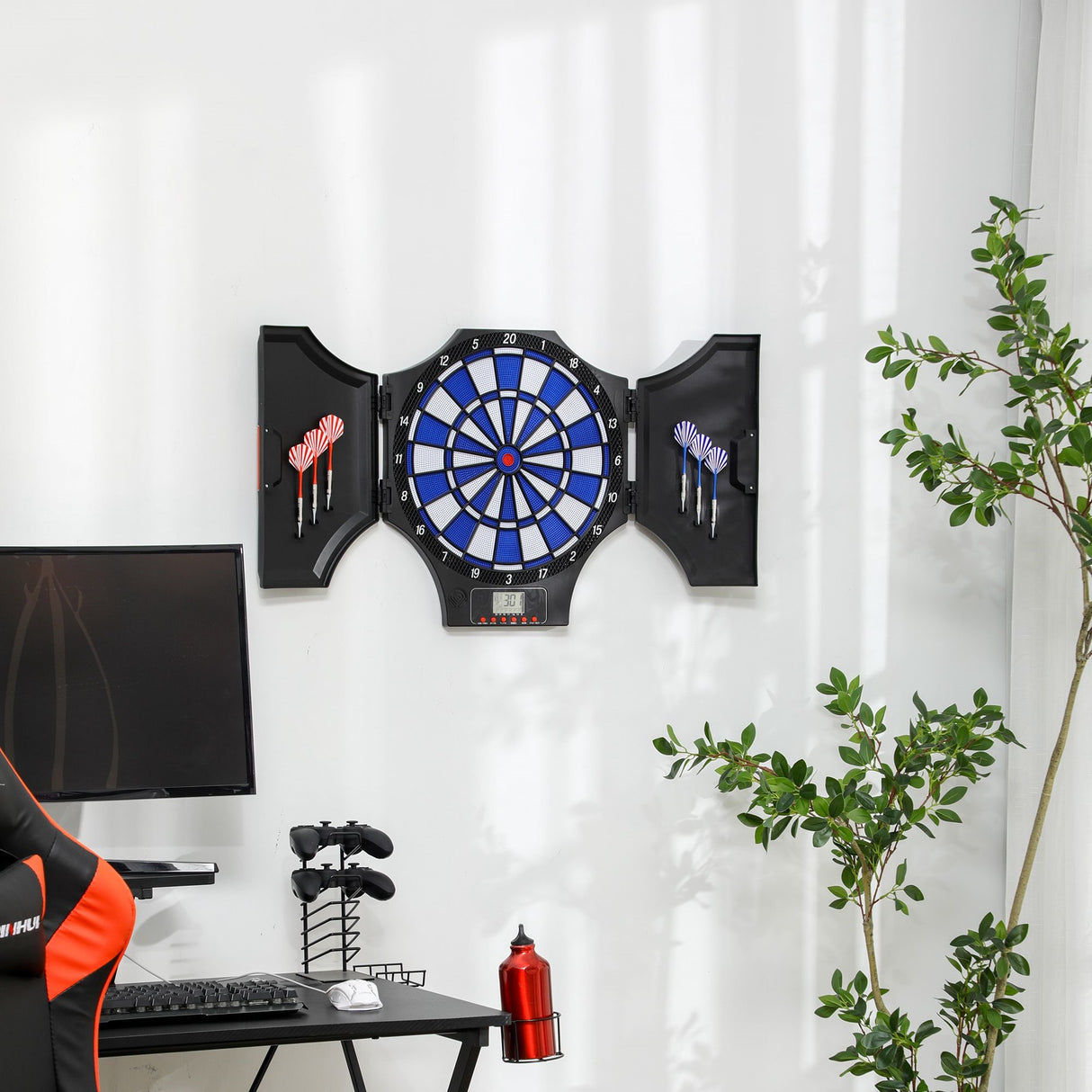 easycomfort bersaglio freccette elettronico in pp con 6 freccette e monitor lcd 83x45x4 cm rosso e nero