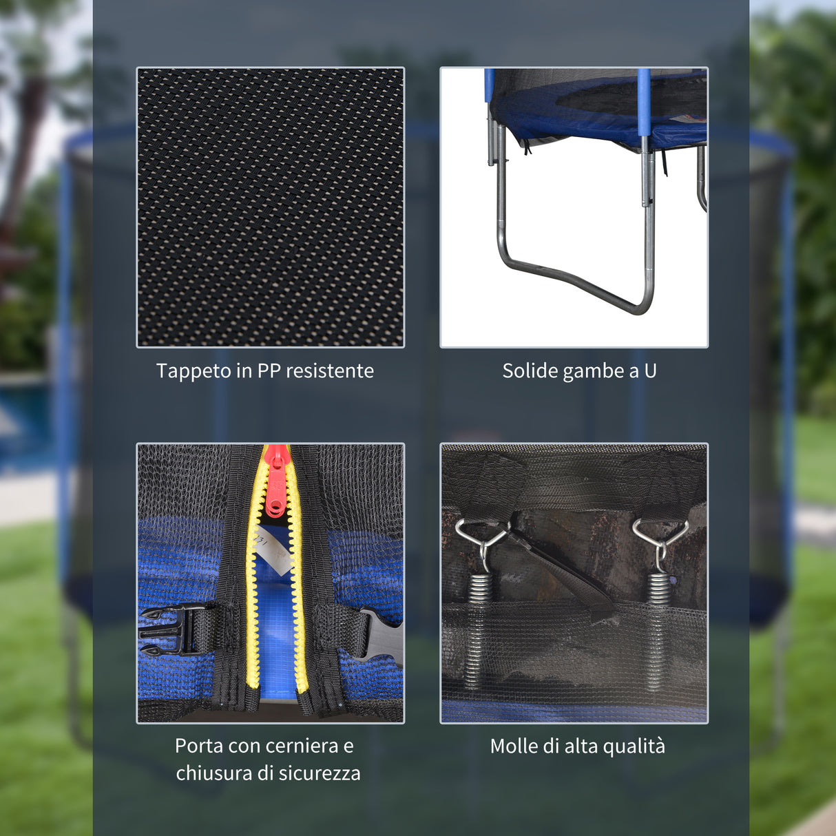 easycomfort easycomfort tappeto elastico per bambini e adulti con rete e bordo imbottito giochi da giardino e casa 244x240cm blu e nero ean 8054144139517
