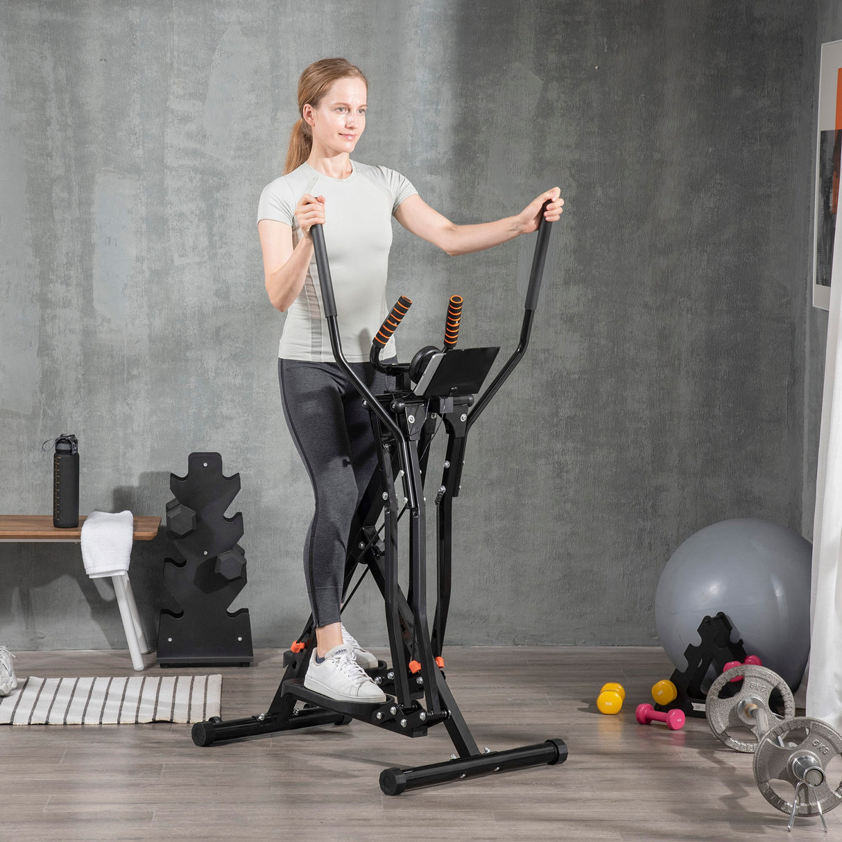 easycomfort cyclette ellittica con 4 livelli di resistenza monitor lcd e 2 ruote in acciaio e abs 90x62x150 cm nero