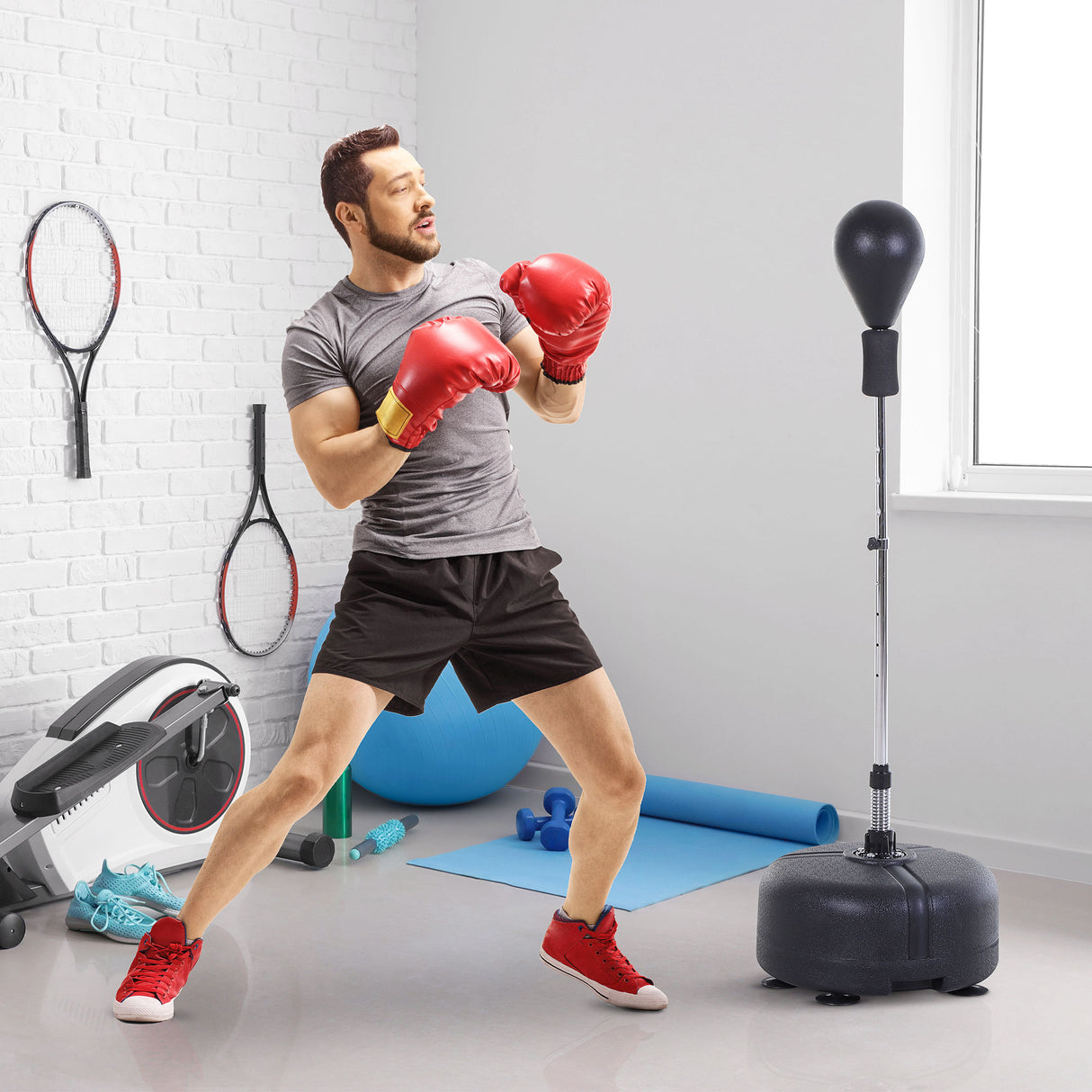 easycomfort easycomfort punching ball sacco boxe da terra con guantoni inclusi altezza regolabile