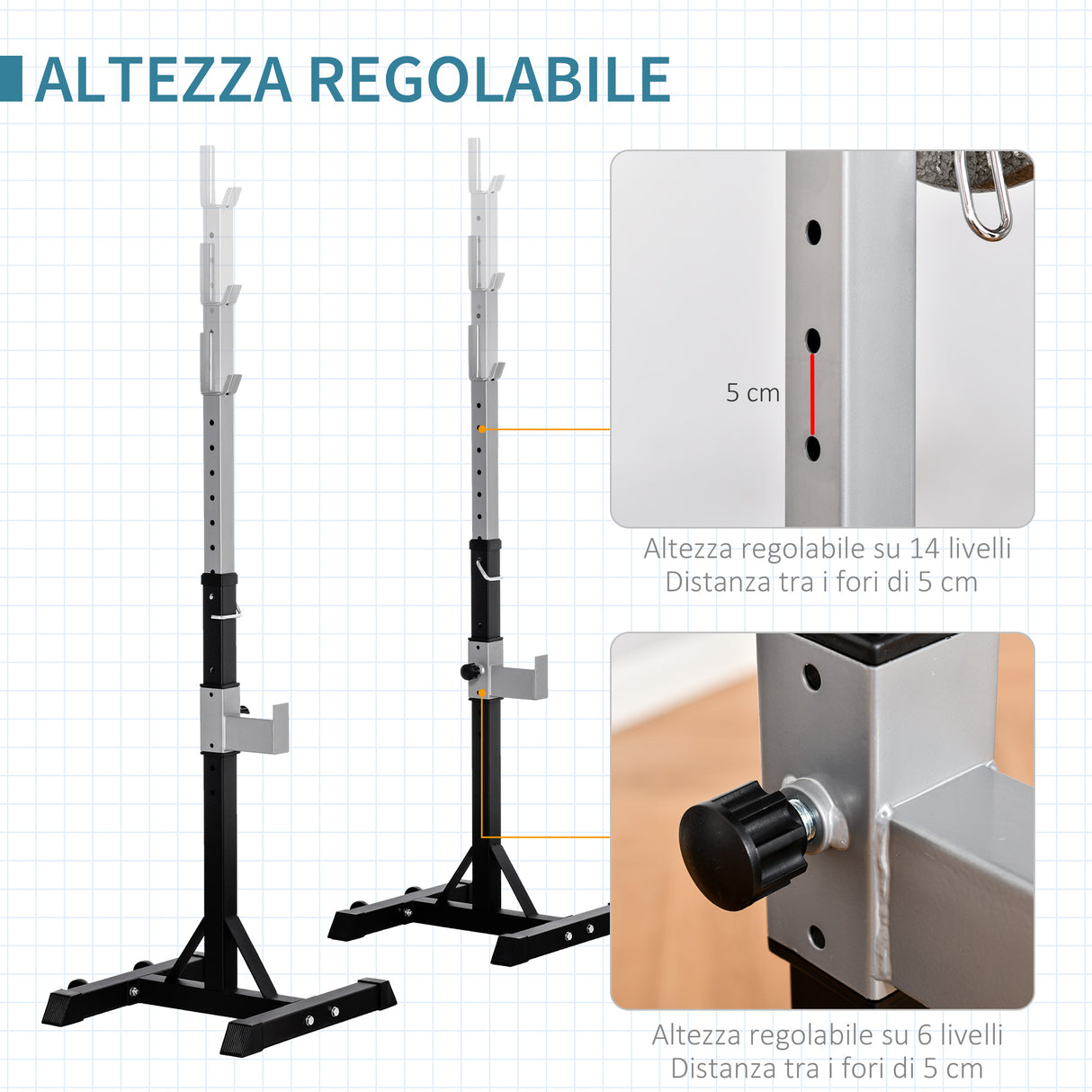 easycomfort set 2 rack porta bilanciere in acciaio ganci con altezza regolabile capacita 110kg 55x57x105 170cm nero