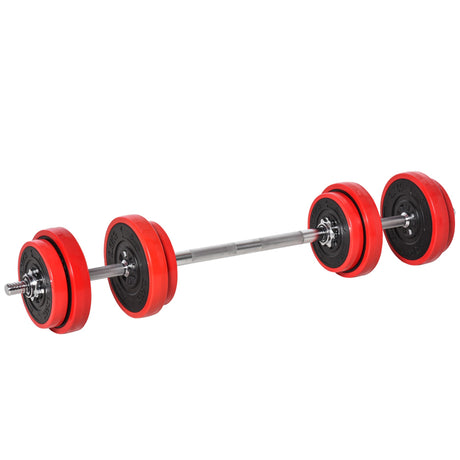 easycomfort set pesi da 20kg in dotazione 1 bilanciere e 2 manubri dischi con rivestimento in plastica antigraffio rosso