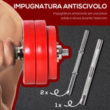 easycomfort set 2 in 1 bilanciere e manubri pesi da 30kg dischi con rivestimento in plastica antigraffio rosso