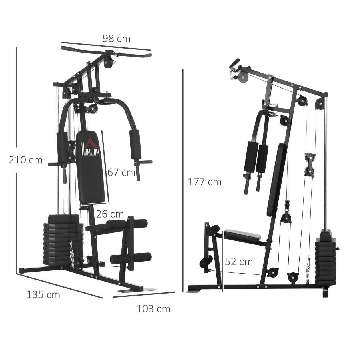 easycomfort easycomfort stazione fitness con pesi da 45kg per allenamento a casa 135x103x210cm nero
