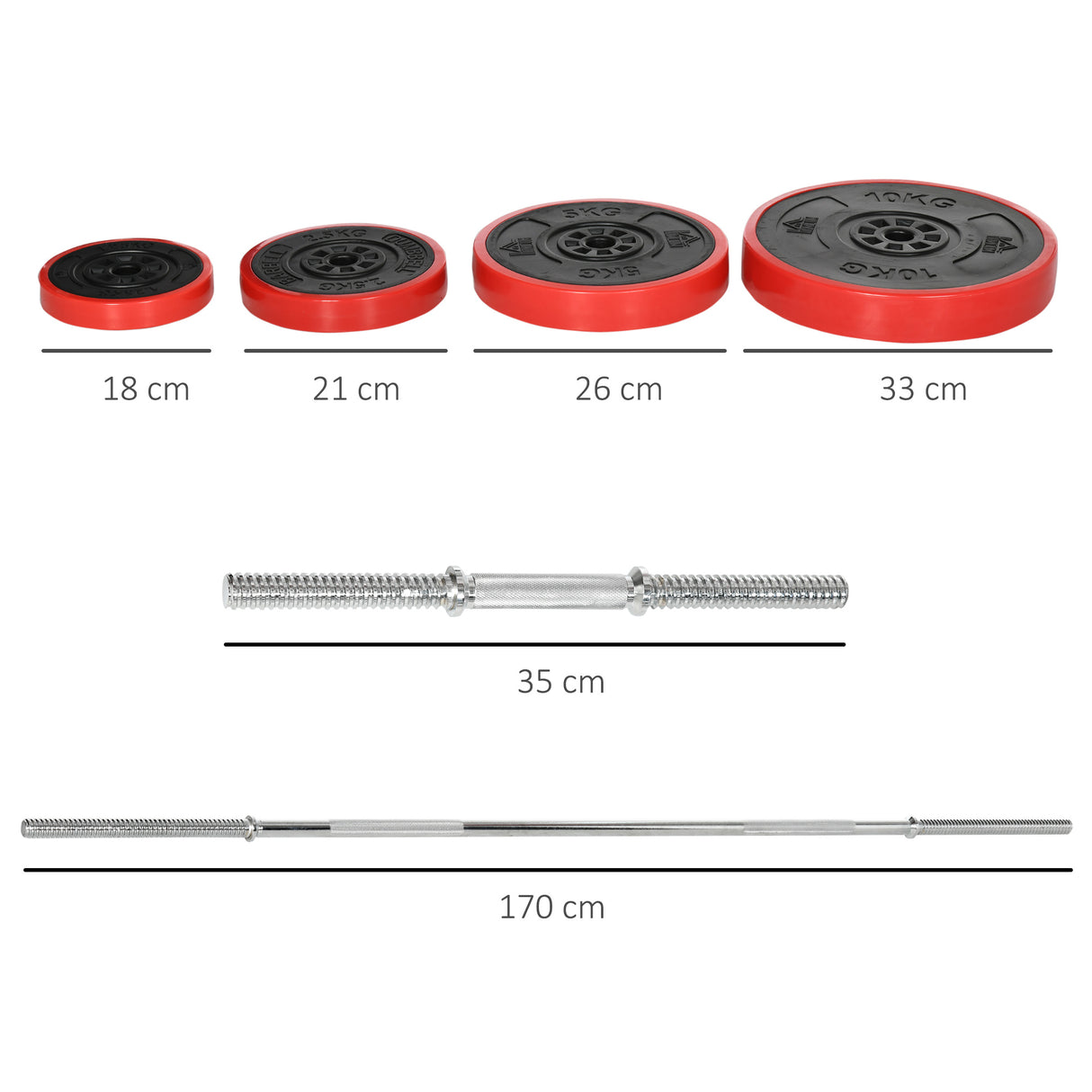 easycomfort set bilanciere e dischi 65kg totali per workout in casa in metallo sabbia di ferro e gomma rosso
