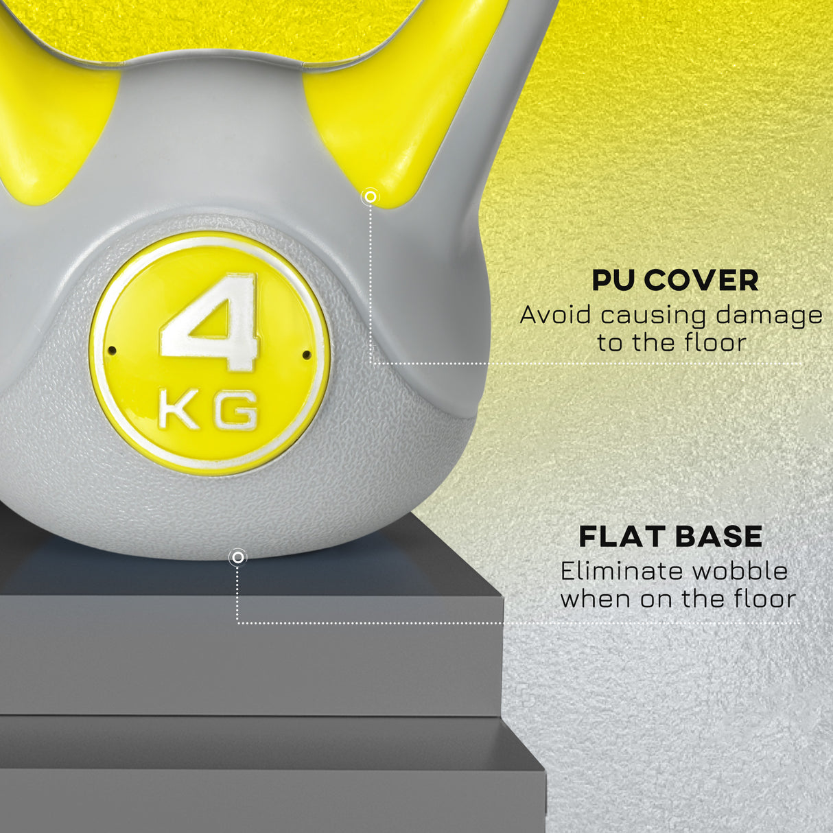 easycomfort easycomfort kettlebell 4kg in pu e sabbia con base piatta e impugnatura per stacchi squat e sollevamenti 18x12x20 cm giallo