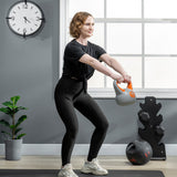 easycomfort easycomfort kettlebell 8kg in pu e sabbia con base piatta e impugnatura per stacchi squat e sollevamenti 20x14x24 cm arancione