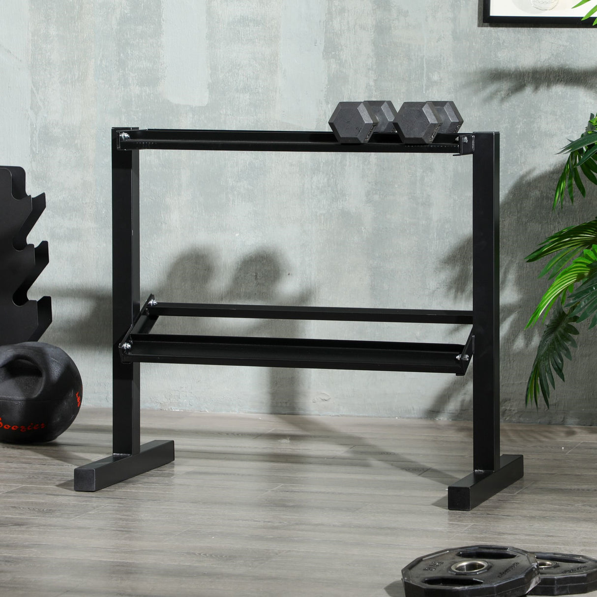 easycomfort porta pesi con 2 ripiani in acciaio per palestra casa e ufficio 92.5x50.5x80.5cm nero