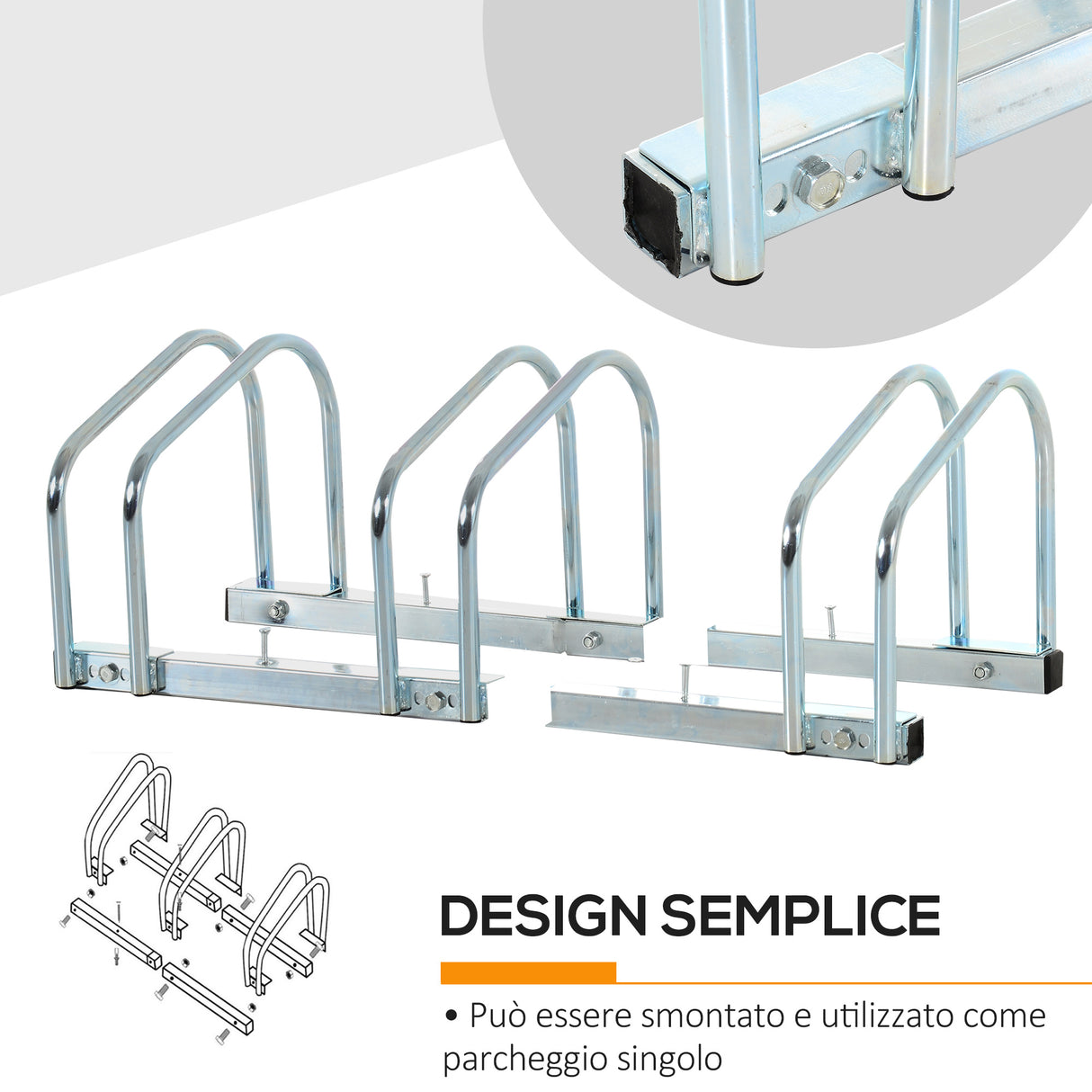 easycomfort rastrelliera portabiciclette parcheggio per 3 biciclette in acciaio 76x33x27 cm argento