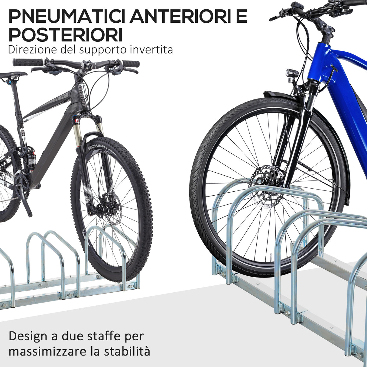 easycomfort rastrelliera portabiciclette parcheggio per 4 biciclette in acciaio 110x33x27 cm argento