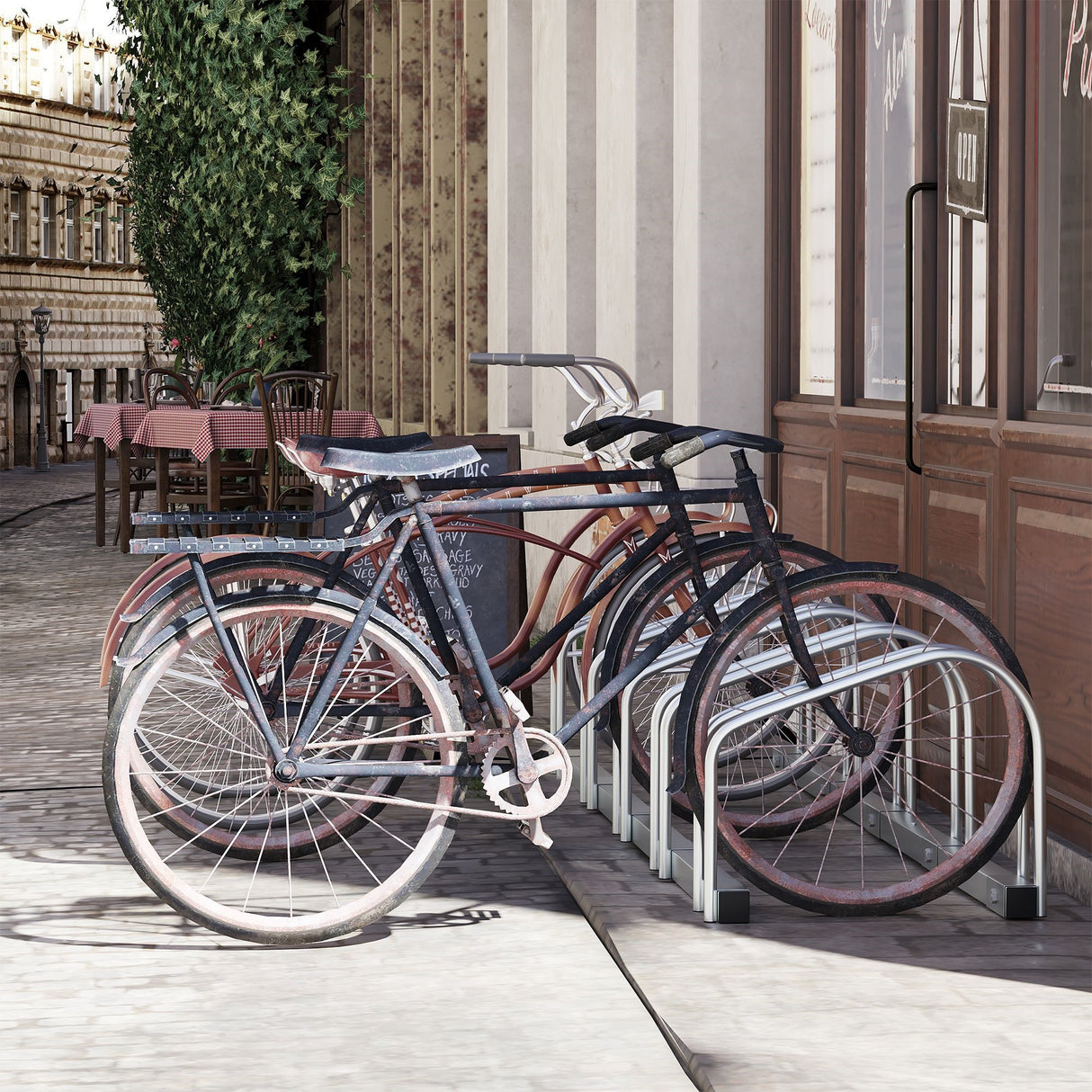 easycomfort rastrelliera portabiciclette parcheggio per 5 biciclette in acciaio 145 33 27 cm argento