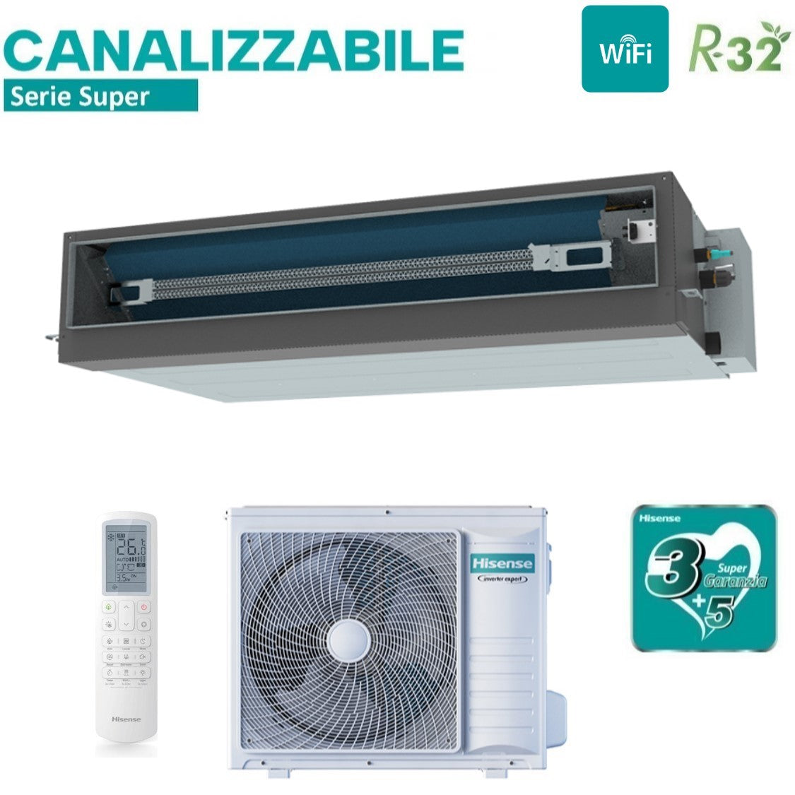 Hisense Inverter-Kanal-Klimaanlage SUPER Serie 24000 Btu AUD71UX4RFM8 + AUW71U4RJ7 R-32 Wi-Fi Optionale Klasse A++/A+ mit Fernbedienung als Standard