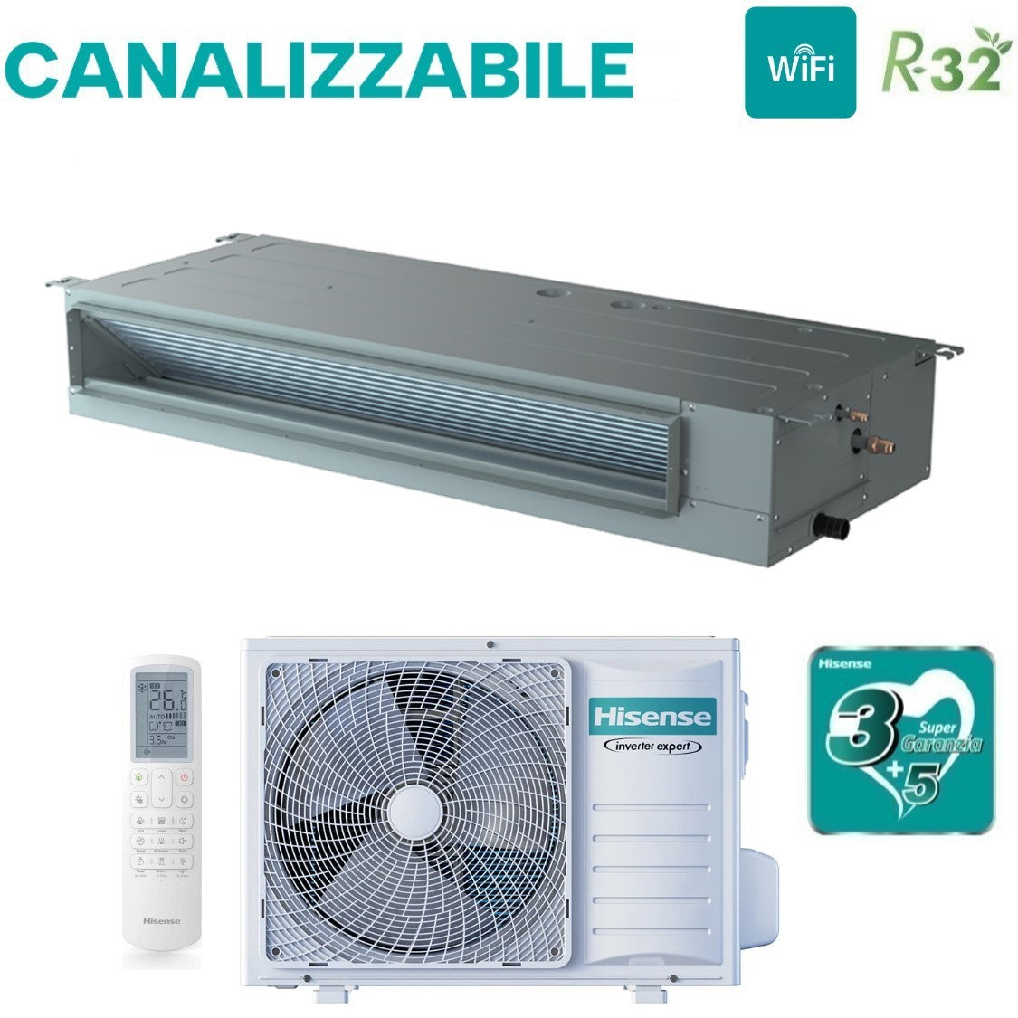 Climatiseur gainable monophasé Hisense AUD105UX4REH8 de 36 000 BTU avec Wi-Fi et télécommande en option