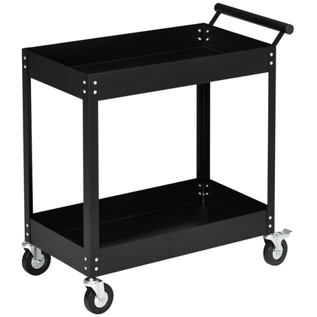 easycomfort carrello porta attrezzi a 2 ripiani in acciaio 84.5x38x84cm nero