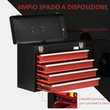 easycomfort cassetta porta attrezzi in acciaio con 4 cassetti e vassoio superiore 51x22x39.5 cm rosso e nero