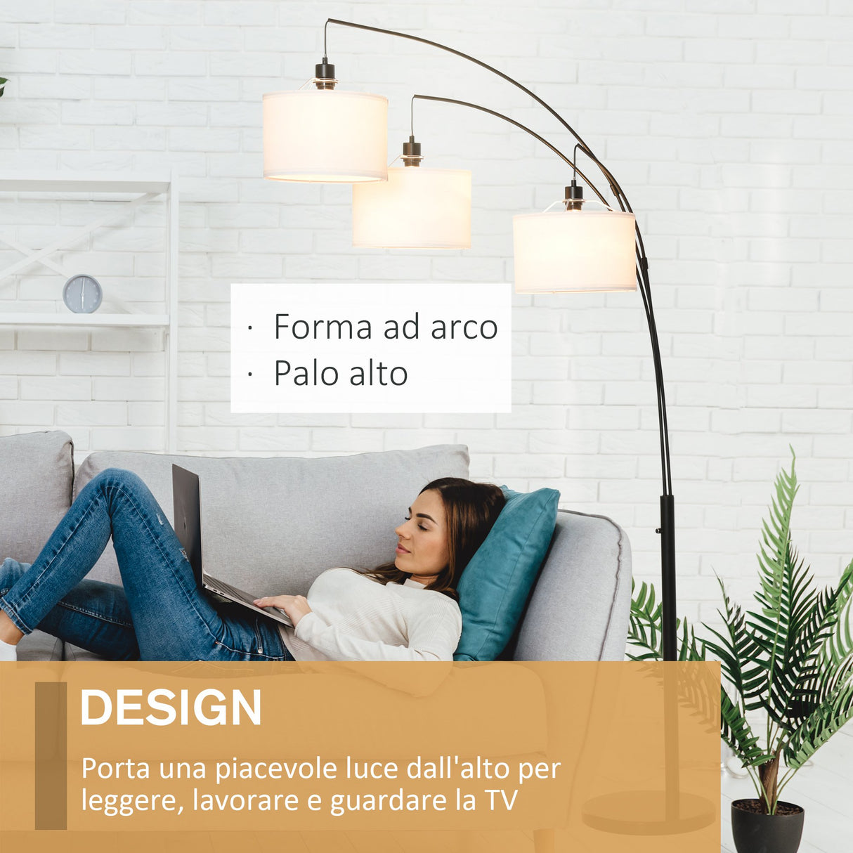 easycomfort easycomfort lampada da terra 3 luci e braccia flessibili base in marmo altezza 205cm ean 8055776913513