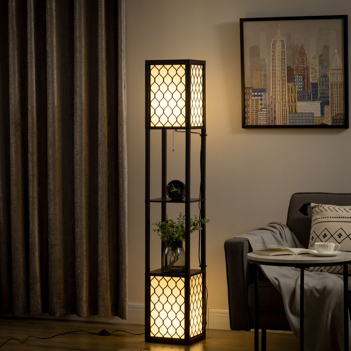 easycomfort easycomfort lampada da terra a colonna in mdf e plastica con 2 ripiani per soggiorno studio e camera da letto 26x26x156 cm