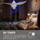 easycomfort ventilatore da soffitto 3 lame con luce led e telecomando incluso 6 velocita per interni 122x45cm bianco