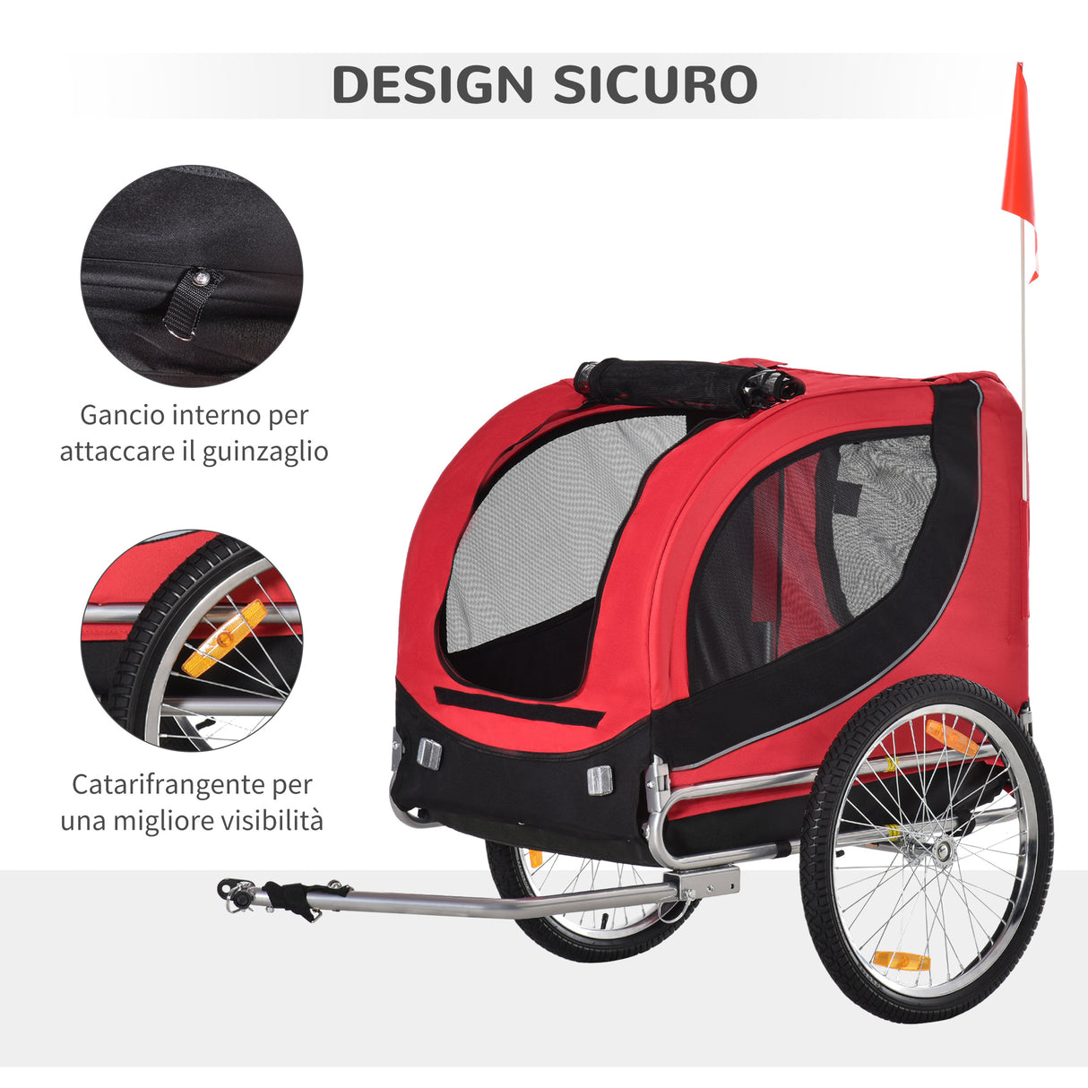 easycomfort easycomfort rimorchio bici per cani e animali domestici rosso e nero 130 x 90 x 110cm