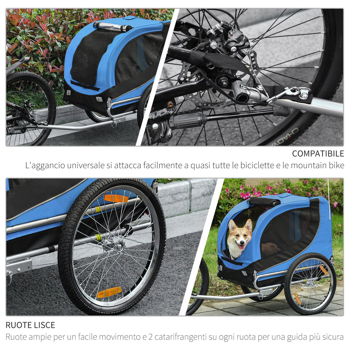 easycomfort easycomfort rimorchio bici per cani azzurro e nero 130x90x110cm