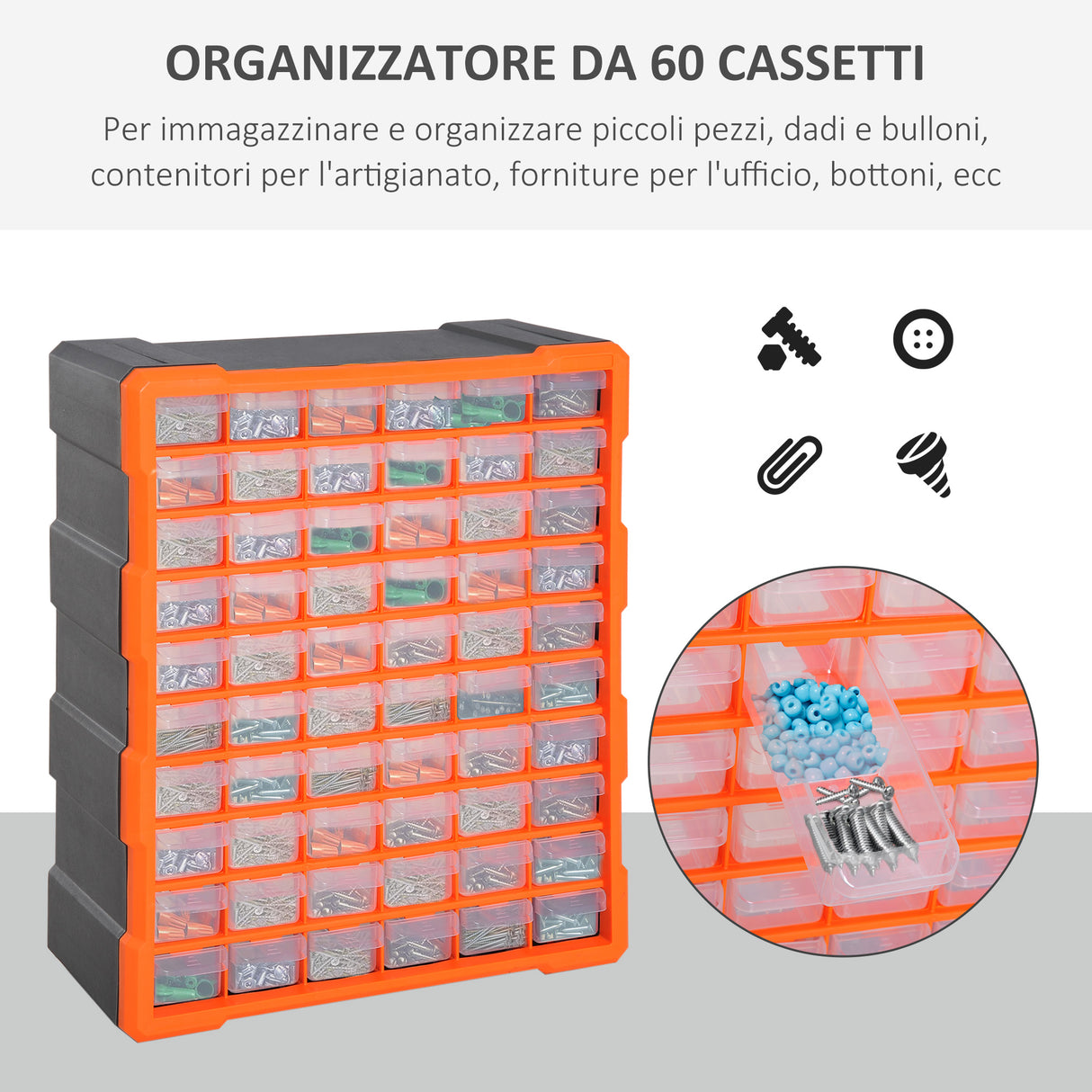 easycomfort easycomfort cassettiera box per accessori minuteria arancione 38x16x47.5cm