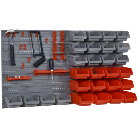 easycomfort 44pz contenitore portautensile scatole regolabili e rimovibile montaggio a muro pp rosso grigio 54x22x95cm