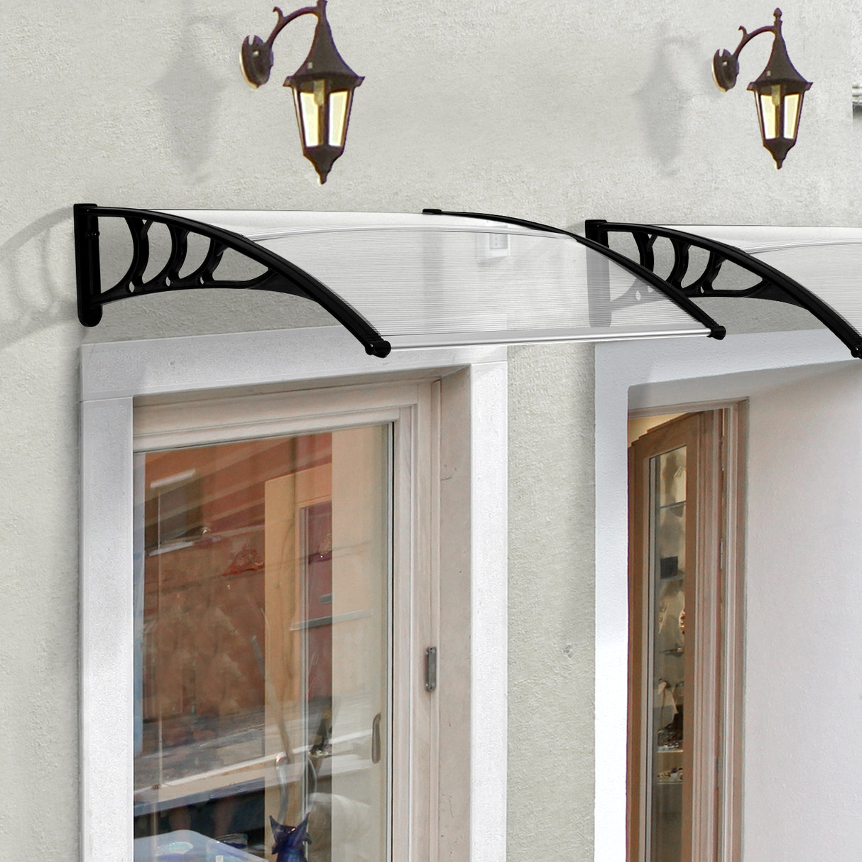 easycomfort easycomfort pensilina tettoia per porta o finestra impermeabile e anti uv in policarbonato 80 x 100 x 23 cm