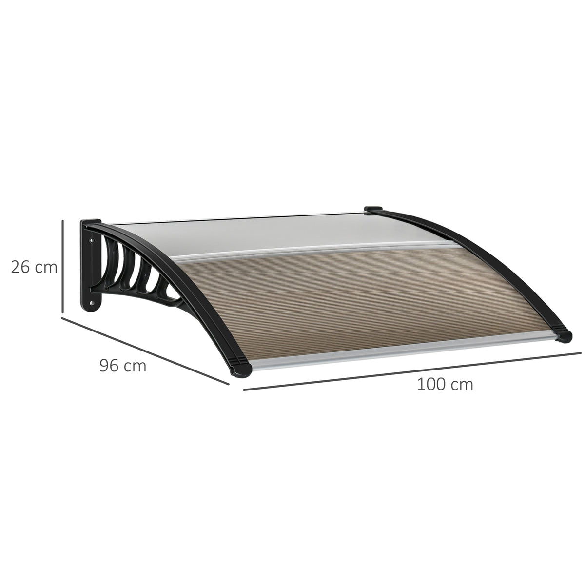 easycomfort tettoia da esterno in policarbonato per porte e finestre con kit montaggio 100x100x26cm marrone