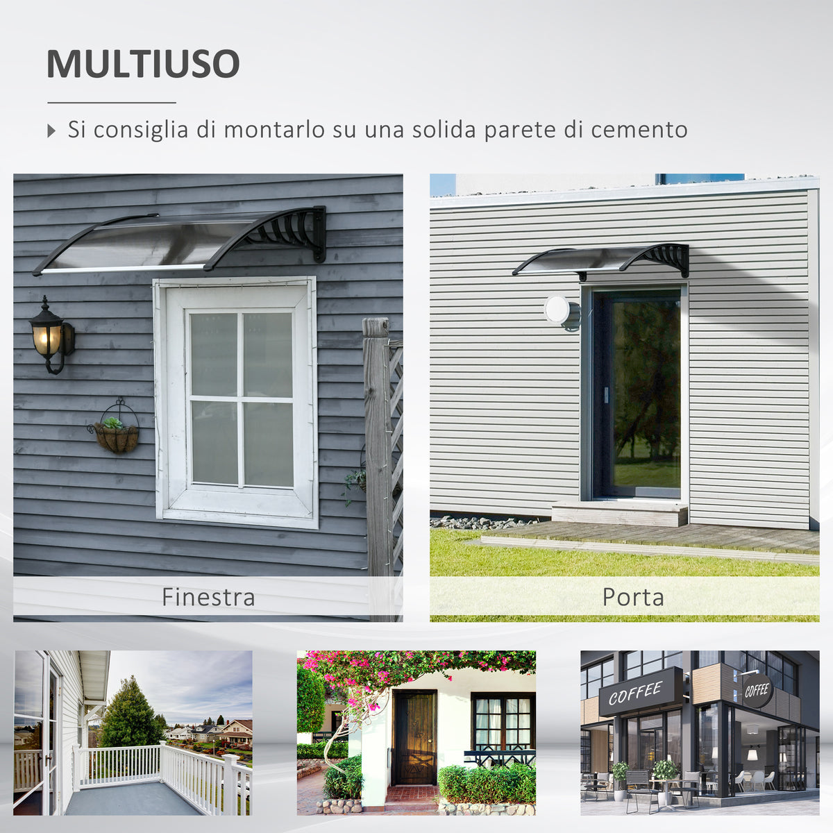 easycomfort tettoia da esterno in policarbonato per porte e finestre con kit montaggio 100x100x26cm marrone