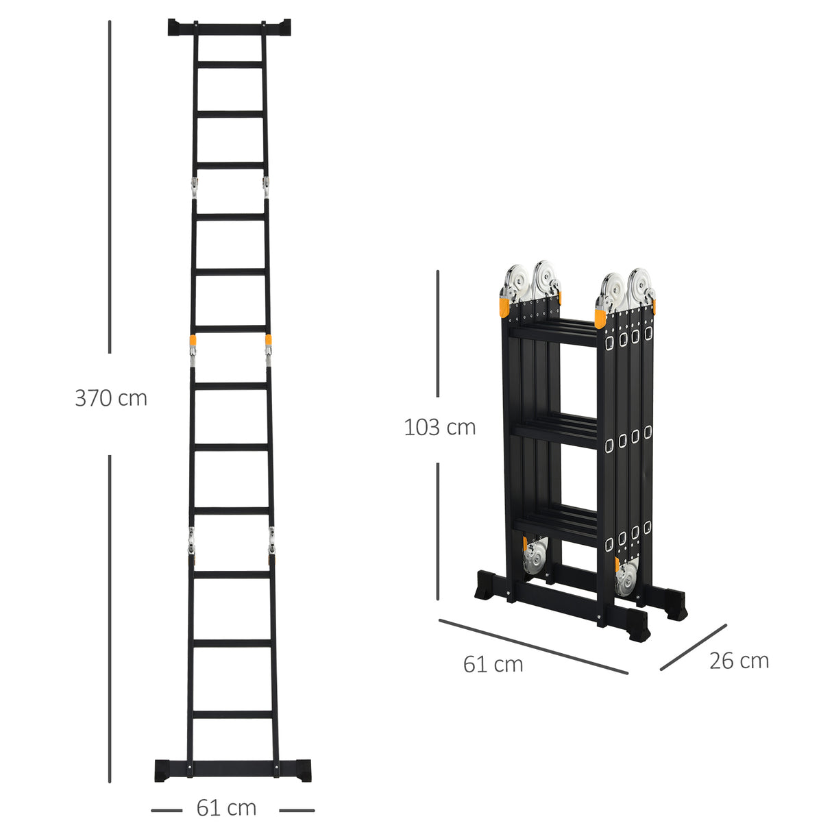 easycomfort scala in alluminio 5 in 1 nera per interni ed esterni carico massimo 150kg 370x61x11 cm