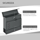 easycomfort cassetta postale in acciaio zincato con 3 fessure e 2 chiavi di sicurezza 37x10.5x37 cm grigio