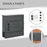 easycomfort cassetta postale in acciaio zincato con 3 fessure e 2 chiavi di sicurezza 37x10.5x37 cm grigio