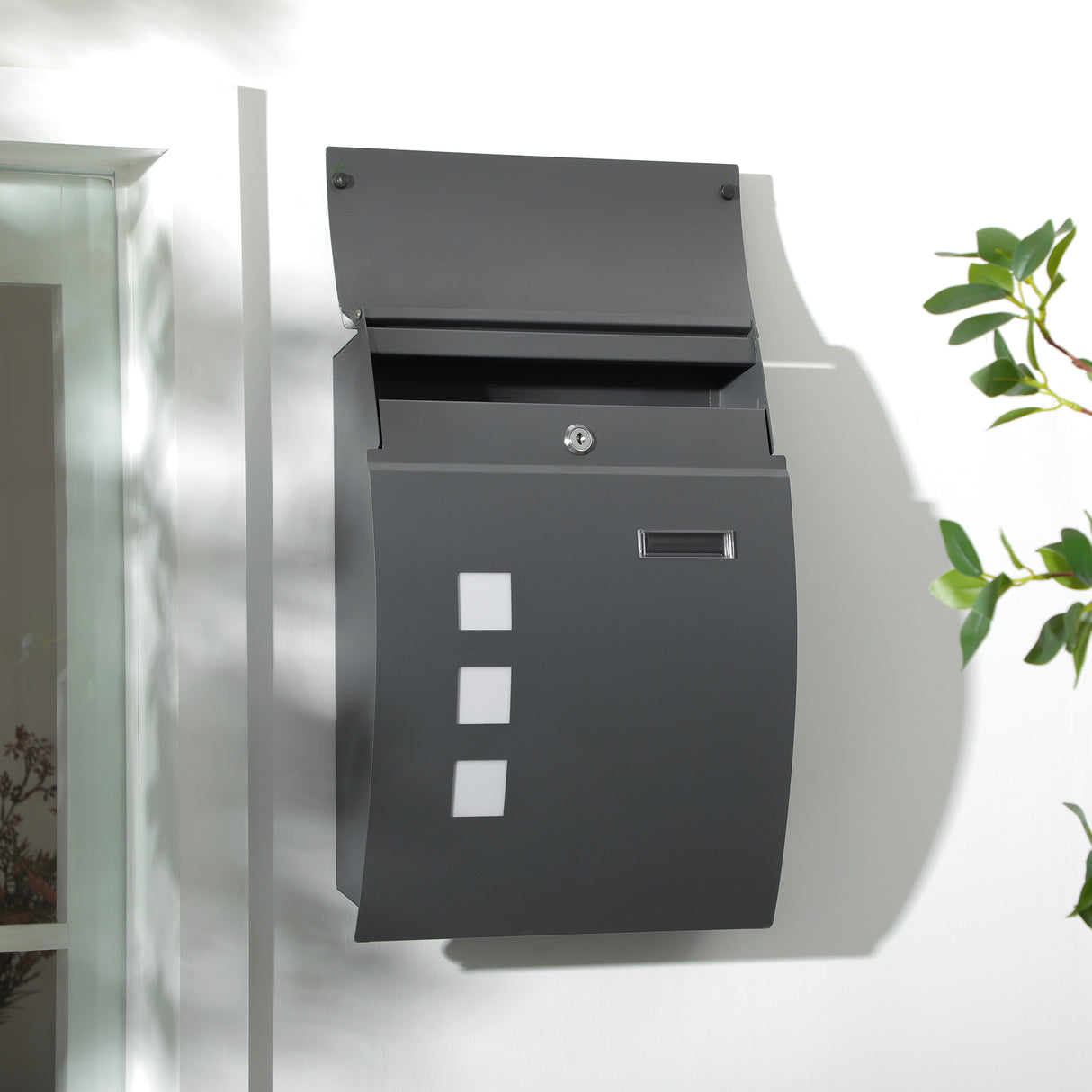 easycomfort cassetta postale ricurva in acciaio con 3 fessure e 2 chiavi di sicurezza 45x10x32 cm grigio
