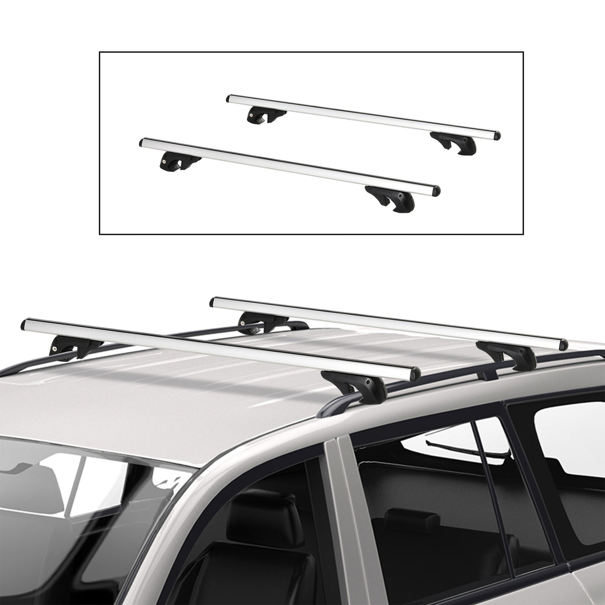 easycomfort barre portapacchi per auto con serratura e chiavi in lega di alluminio 125x5.5x7cm max. 75 kg