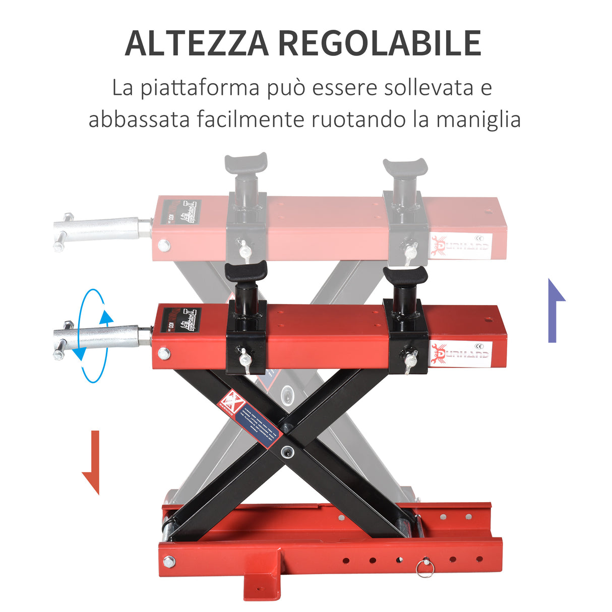 easycomfort cavalletto alzamoto a forbice centrale regolabile fino 500kg in metallo rosso