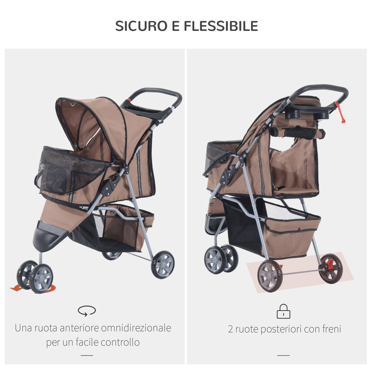 easycomfort passeggino per cani carrello per animali domestici caffe 75 x 45 x 97cm