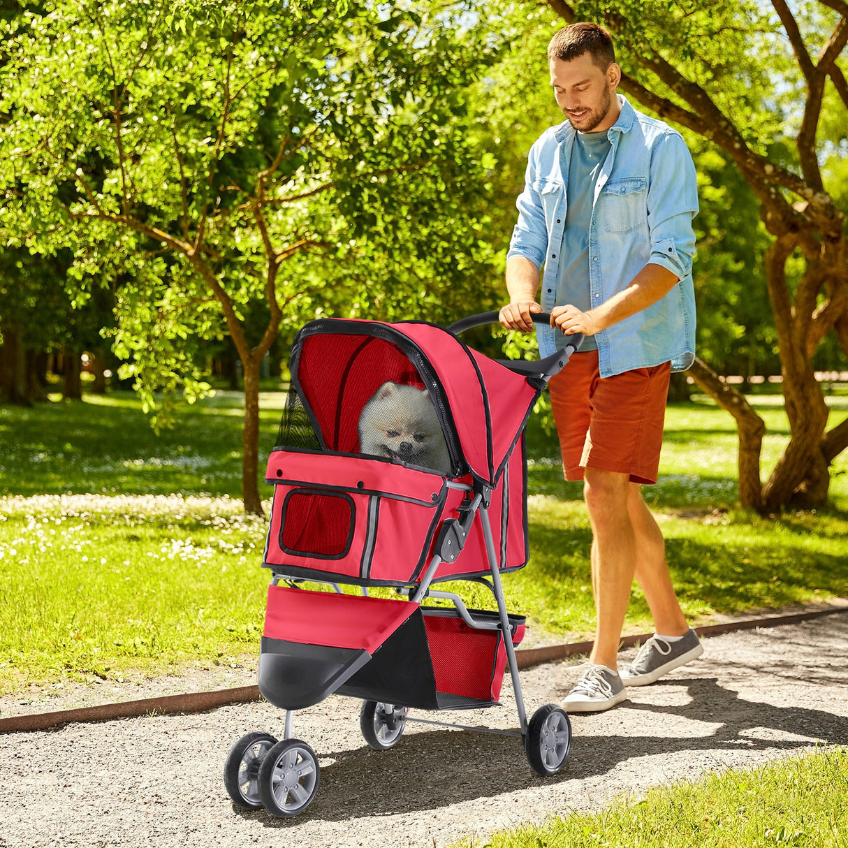 easycomfort easycomfort passeggino per cani carrello per animali domestici rosso 75x45x97cm